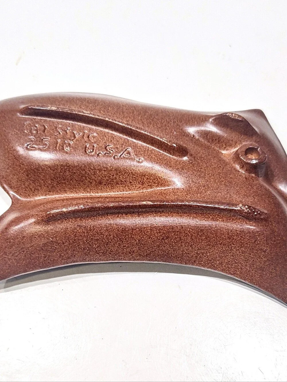 Vintage MCM Cal Style Pottery Ashtray 2510 Faux Bois Wood Grain Atomic Boomerang